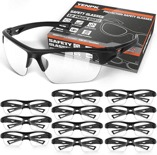 12 Pack Safety Glasses, UV Protective Eyewear, ANSI Z87.1 Impact Resistant Anti-Scratch Safety Goggles for Men Women