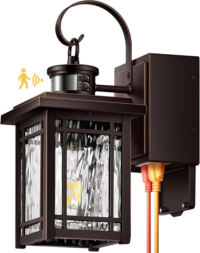 Porch Light with GFCI Outlet, Motion Sensor Outdoor Wall Light Wall Mount, Oil Rubbed Bronze Exterior Lighting Fixtures, Outdoor Sconce Light Wall Lantern, Exterior Garage Lights for Coach