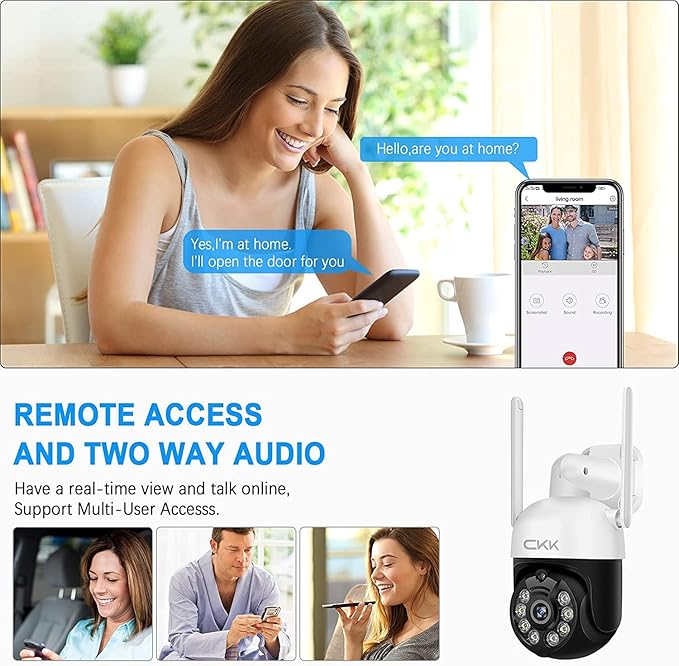 3MP PTZ CKK Cameras, 4pcs Wireless Security Camera System Outdoor with 1TB Hard Drive, 8 Channel 3MP WiFi Surveillance NVR System, 2 Way Audio, Floodlights & Siren Alarm,AI Human Detection