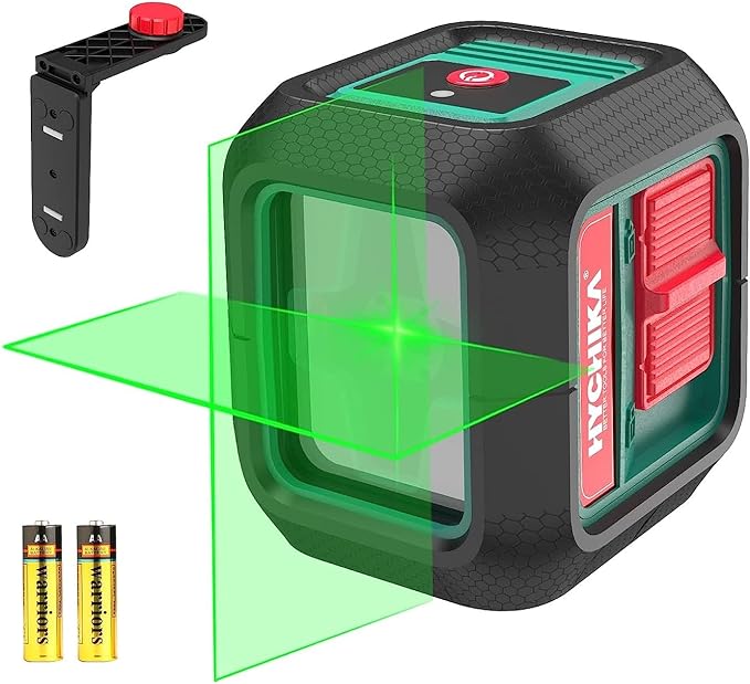 HYCHIKA Laser Level 360 Self Leveling, 50 ft Lazer Leveler Tool, Green Cross Line Lazer Level for Picture Hanging, Tile, Decoration & DIY Indoor/Outdoor Construction, Battery & L-Bracket Included