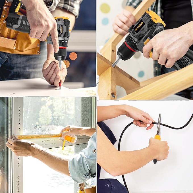 QUDODO Brushless Compact Drill Tool Set, 120PCS 45N. m 18V Cordless Drill Kit with 2 Battery, Woman Household Tool Kit with Electric Driver, Taladro Set with Inalámbrico for Daily Home Basic Repair