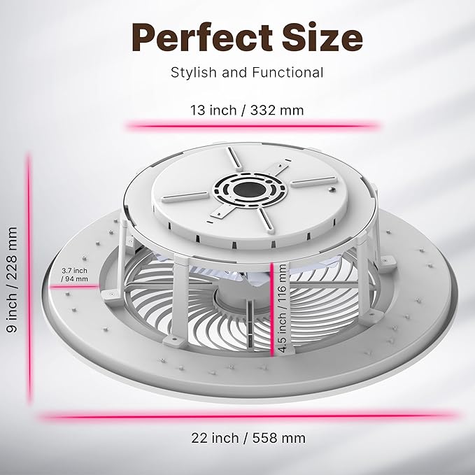 Bladeless Ceiling Fan with Light and Remote Control 22" Low Profile Ceiling Fan Modern Enclosed Multi-Speed Indoor Ceiling Fan 3 Color Temperatures Smart LED.