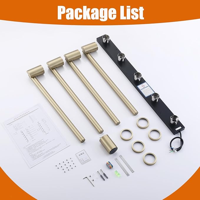 Electric Towel Warmer Concealed Smart, 75W Swivel Heated Towel Rack for Bathroom, Built-in Modular Electric Towel Rack with Timer, Thermostat, LED Display, APP, 4 Bar 180° Rotation, Hardwired, Gold