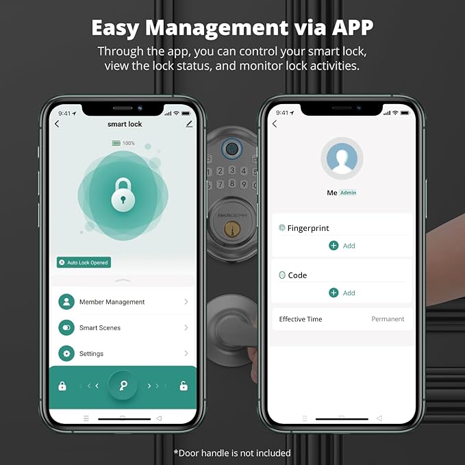 DS10 Pro Keyless Entry Door Lock, Fingerprint Door Locks, Electronic Keypad Lock, Smart Deadbolt, Smart Locks for Front Door, Auto-Lock & One Touch Locking with Bluetooth - Satin Nickel
