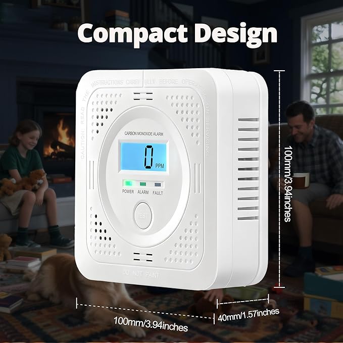 3 Pack Carbon Monoxide Detector LCD Screen Real-Time Concentration Battery Fault LED 60-Second Self-Check History Alarm Peak Record Portable Travel Van Life RV Camping Hotel Home Safety Pet Family