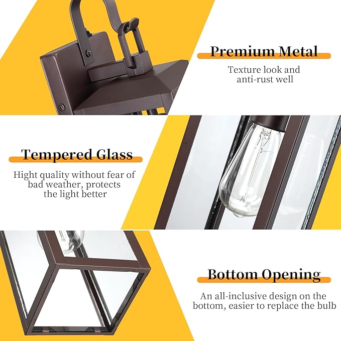 16'' Large Dusk to Dawn Outdoor Lighting 2 Packs, Modern Outdoor Lanterns for Porch, Waterproof Exterior Light Fixture Wall Sconces Lamps, Outside Lights for House Patio, Garage, Farmhouse, Brown