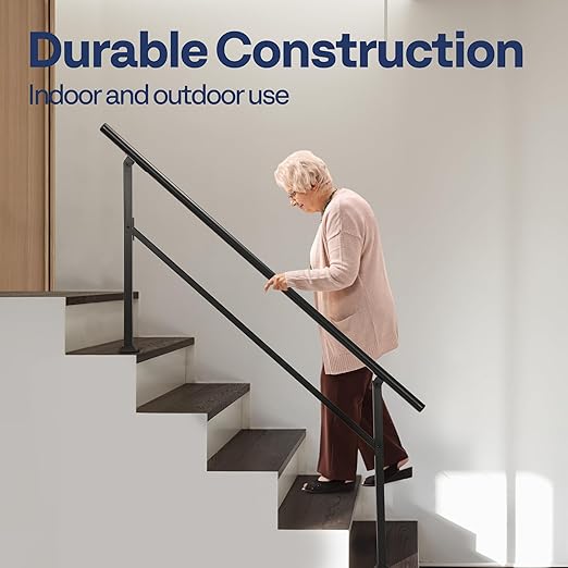 VIVOHOME 2-Pack 5 Step Hand Rails for Outdoor Steps, Galvanized Steel Railing, Black Oval Exterior Hand Railing for Porch, Deck, or Indoor Stairs, Railing Kit