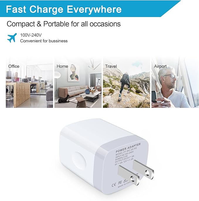 USB C Wall Charger,20W PD 3.0 Fast USB C Charger Plug Type C Charging Block Power Adapter for Samsung Galaxy S25 Edge/S25 Ultra/S24/S23/S22/S21/S20/A16/A15/A14/A55/A35/A36/A56/iPhone 16e/16 Pro Max/15