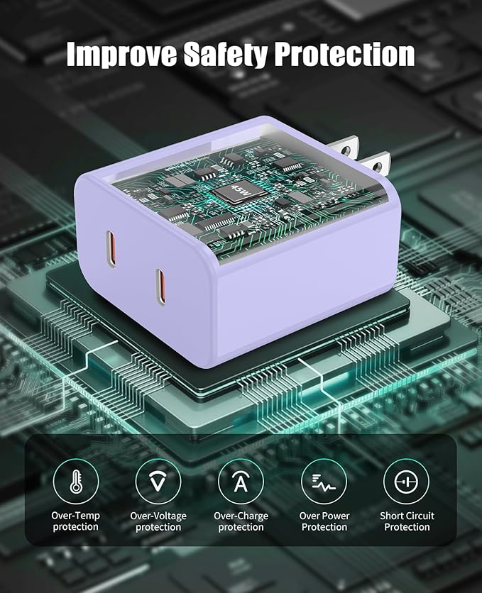 2 Pack 45W Super Fast Charger Type C for Samsung, USB C Android Phone Charger Fast Charging Block with 6FT/10FT Type C Charger Cord for Samsung Galaxy S25/S24/S23/S22+ Ultra/iPhone 17/16/15-Purple