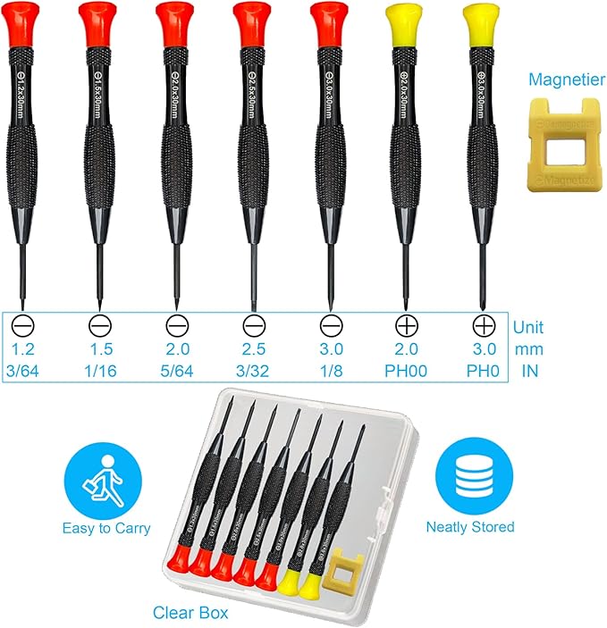 8PCS Precision Screwdriver Set With Case, Lengnoyp Magnetic Flathead Phillips Small Screwdrivers, Mini Screwdriver Set Kit and Magnetizer for Eyeglass Repair, Watch, Electronic Repairs