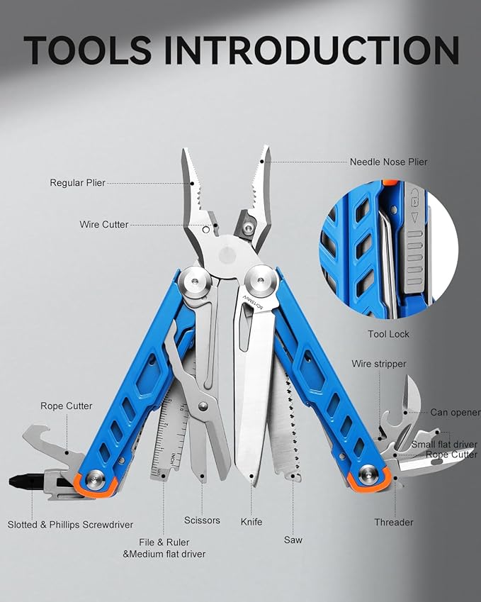 MINI Multitool Pliers,14-In-1 Survival Gear For Outdoor,Home,And Auto RepairBirthday Christmas Gifts For Men Boyfriend Dad Husband(Blue)