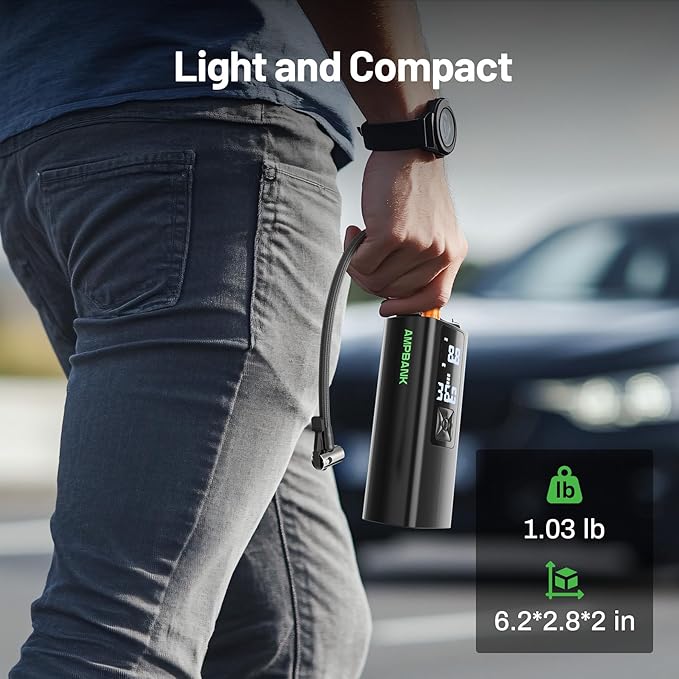 AT003 Tire Inflator Portable Air Compressor, Auto Air Pump for Car Tires, Tire Inflator 150PSI with 6000mAh Battery, Pressure Gauge & LED Screen, Air Compressor for Car, Motorcycle, Bike, Ball