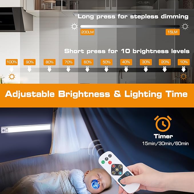 EverBrite 78LED Under Cabinet Lighting, Motion Sensor Light with Remote Control, 3 Color Temperatures & Magnetic Dimmable Closet Lights, Under Counter Lights for Kitchen, Hallway, 200 Lumen, 2 Pack