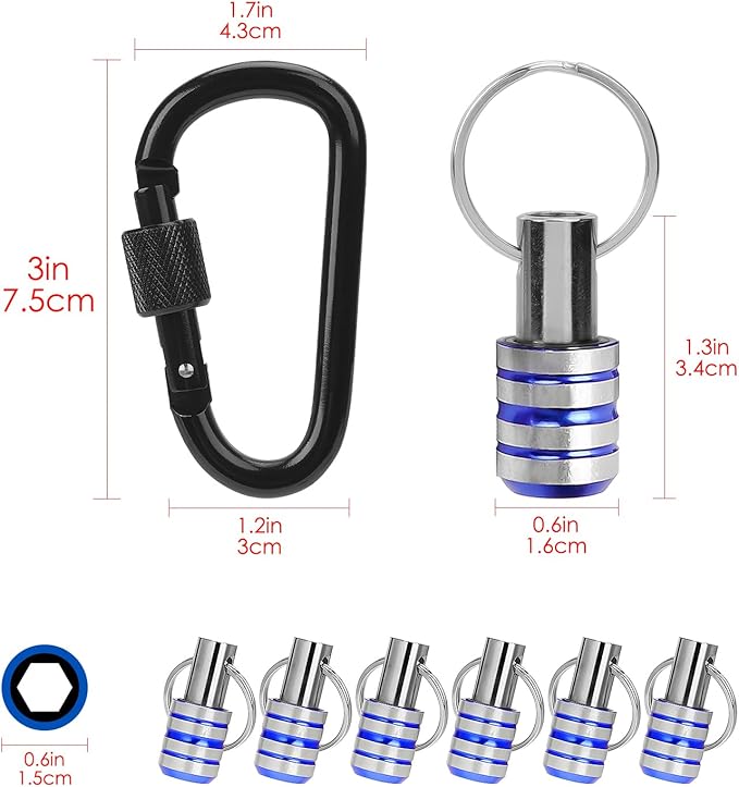 Luexbox 1/4 Inch Bit Holder Keychain, Hex Driver Bits Set, Quick Change Extension Bar forElectric & Drills (Blue 6 pack)