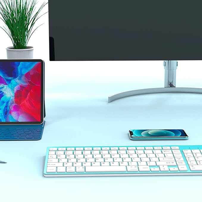 JOYACCESS Wireless Bluetooth Keyboard for Mac,Ergonomic Multi-Device Keyboard with Number Pad, Compatible with MacBook Pro/Air, iMac,iPhone,iPad, iOS, Android, Windows, Turquoise