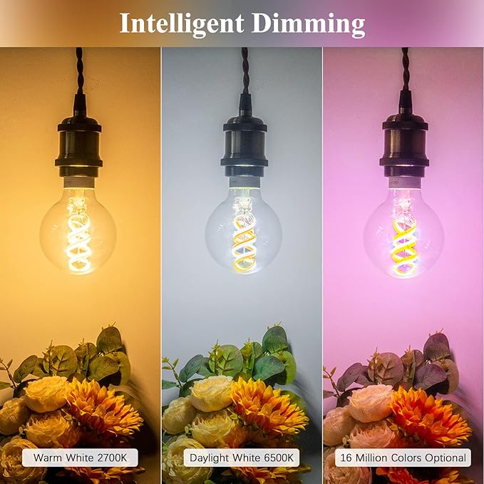 DiCUNO Smart Edison Bulb G80, Color Changing WiFi Smart Light Bulb, Vinatge Globe Filament Bulb Compatible with Alexa & Google, Dimmable with App, 50 Watt Equivalent 450LM, No Hub Required, 2 Pack