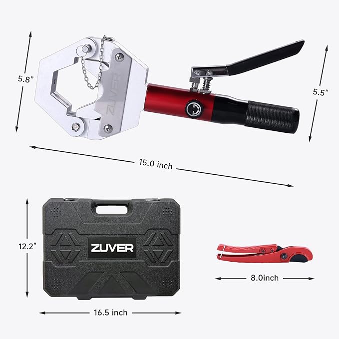 Hydraulic AC Hose Crimper Kit with Pipe Cutter and 7 Dies- Handheld 71500 Hydra-Krimp for Air Conditioning Repair, Manual Crimper for BH Air Conditioner Hose & Beadlock Fittings