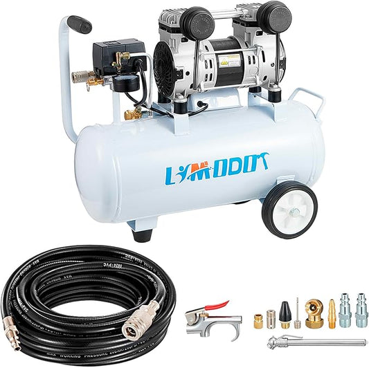 Quiet Air Compressor, Only 68dB, 5 Gallon Steel Tank, 2.8CFM @ 90PSI, Oil-Free, Electric Air Compressor Perfect for Woodwork Nailing, Garage, Car, Pneumatic Tool, Includes 11 Accessories