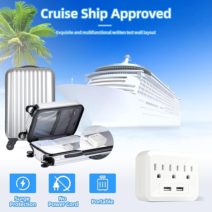 Wall Surge Protector - 3 AC Outlets and 2 USB Ports Power Strip with Premium Protection, Wall Mount Outlet Splitter, Extender Charging Station (White)