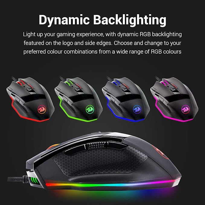 Redragon M801 Gaming Mouse, RGB PC Gaming Mouse MMO with 9 Programmable Buttons Macro Recording, 16000 DPI, Fire Button for Gaming Windows Computer - Wired, Black