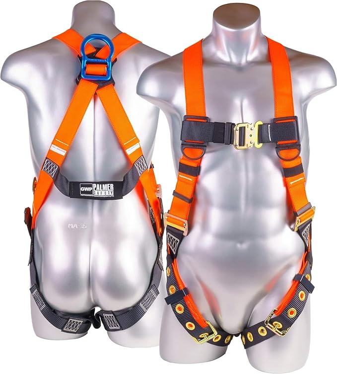 Palmer Safety Construction Harness 5 Point Adjustment, Back D-Ring, Grommet Legs, Multiple Styles I OSHA ANSI Compliant
