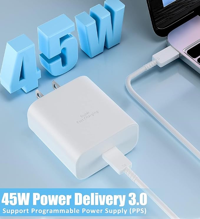 45W Samsung Fast Charger USB C Samsung Charger Fast Charging Cord 6FT Type C Charger for Galaxy S25/S25+/S24/S24+/S23/S23+/S22/S21/S20/Plus/Ultra/FE/A16/A15/A56/A55/Note 20/10/Z Fold/Z Flip/Galaxy Tab