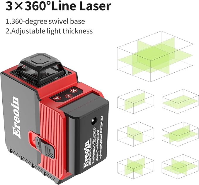 12 Lines Laser Level 3x360° Self Leveling Green Laser Level,3D Green Cross Line for Construction and Picture Hanging,Laser measurement calibration tool,with 2 Rechargeable Battery and Tool Kit