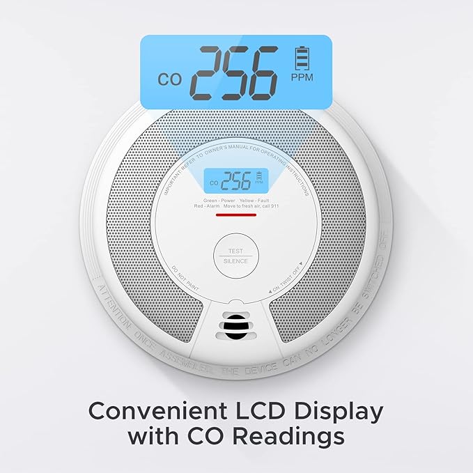 X-Sense 10-Year Battery Combination Smoke Carbon Monoxide Alarm Detector with Large LCD Display (Standalone Model)
