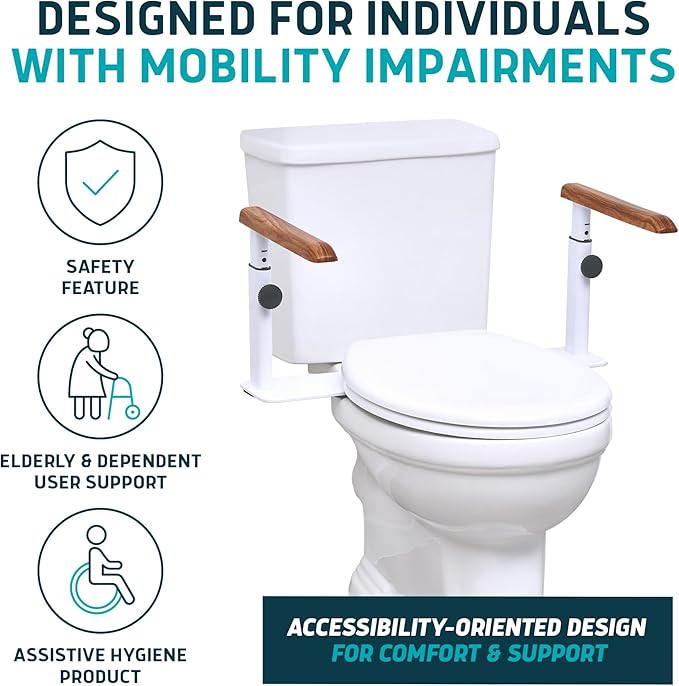 Lunderg Toilet Safety Rails for Seniors - Easy Installation & Super Sturdy Grab Bars Arms - Non-Bulky & Elegant Handicap Toilet Safety Frame - Seat Handles for Elderly, Disabled or Mobility Issues