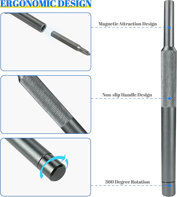 29 in 1 Electronics Precision Screwdriver Set, Professional Magnetic Repair Tool Kit with Stainless Steel Handle and 20 Bits