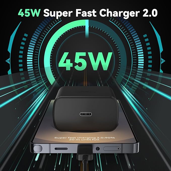 45W Super Fast Charger USB C Android Phone Charger Type C Charger Fast Charging Block with 12FT C Charger Cord for Samsung Galaxy S25/S25 Ultra/S25+/S24 Ultra/S24/S24+/S23/S22/S21/S20/Note20/Note 10