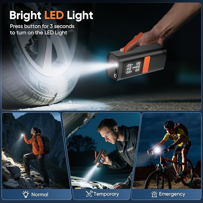 Tire Inflator Portable Air Compressor, 150PSI&12V DC Air Pump for Car Tires, Portable Tire Inflator with LED Light/Digital Pressure Gauge/Auto Shut-off,3x Faster Inflate/Deflate for Car,Moto,Bike,Ball