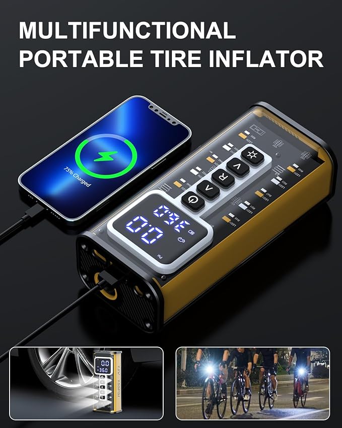 Portable Air Compressor, 20000mAh Battery & 150PSI Tire Inflator, Electric Pump 12V AC/DC Dual Power Supply, Pressure Gauge, Smart 5X Fast Inflation for Car SUV Ball Bike