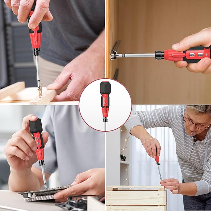 LOFICOPER Cordless Electric Screwdriver Kit, Rechargeable Electric Screwdriver, Mini Power Screwdriver with 10 Bits, 1 Bit Holder, LED Lights, Charging Cable, for Phones, PC, Toys, Black and Red