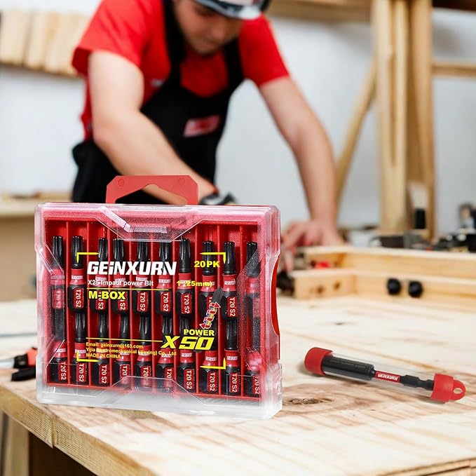 40Pieces 1 In. T20 Impact Tough Magnetic Screwdriver Bit Set, #20 Torx Head Insert Bits, S2 Alloy Steel Star Bits with 1Pc Impact Bit Holder and Storage M-Box