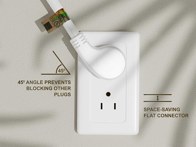 CableLeader Ultra Low Profile Power Extension Cord Cable NEMA 5-15P to NEMA 5-15R, UL Listed (Light White Gray, 3ft)