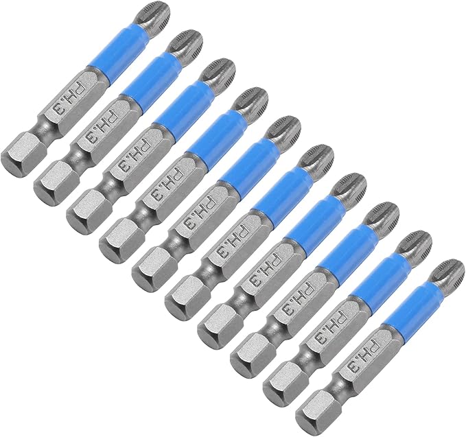 10 Pcs Magnetic Phillips Screwdriver Bit Set 2 inch Long, PH3 Phillips Bits Set, Non-Slip Cross Head Electric Screwdriver Bits Set 1/4" Hex Shank (PH3, 50mm)