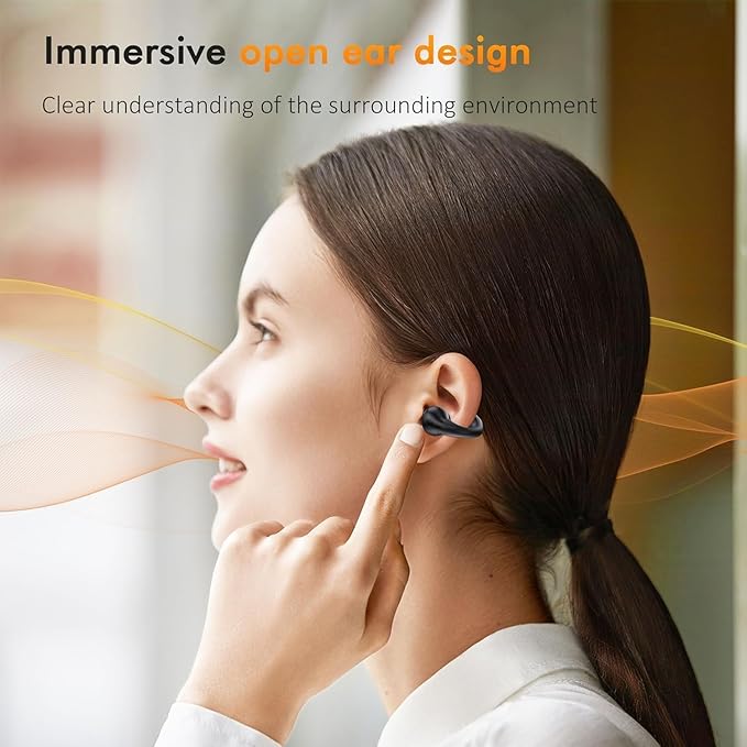 Clip On Earbuds, Wireless Bluetooth 5.3 Lightweight Comfort Bone Conduction Open Ear Headphones with LED Digital Display Charging Case Sport Built-in Mic IPX7 Waterproof for Running Fitness, Black