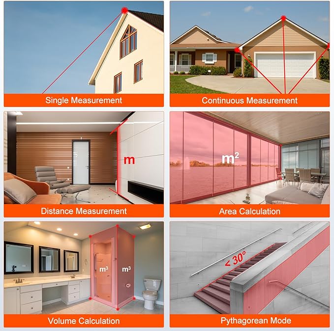 LT50 Laser Distance Meter – 50m (165ft) Range, High Accuracy, Multiple Measurement Modes, Built-in Level Bubble, and Mute Function Handle Laser Distance Measurement Tool