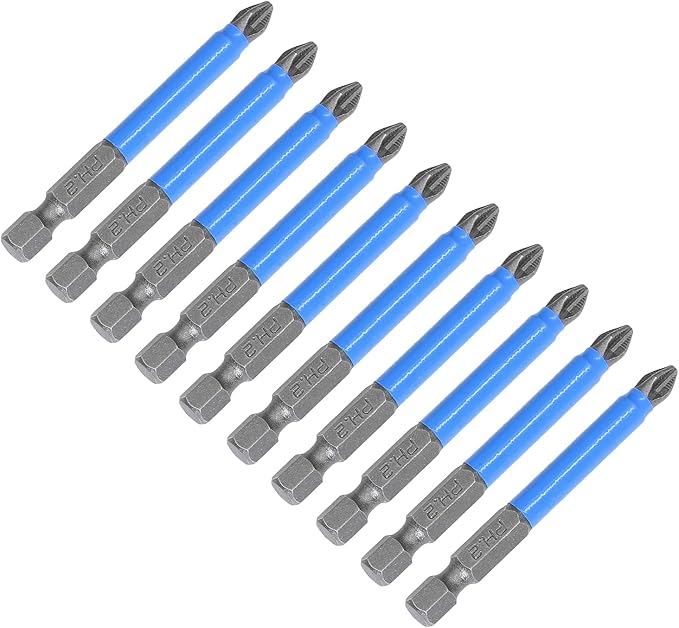 10 Pcs Magnetic Phillips Screwdriver Bit Set 2.56 inch Long, PH2 Phillips Bits Set, Non-Slip Cross Head Electric Screwdriver Bits Set 1/4" Hex Shank (PH2, 65mm)
