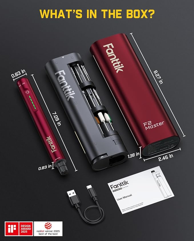 Fanttik F2 Master Mini Cordless Rotary Tool Kit 4V, NeoPulse Motor, 5 Variable Speed, 25000 RPM, Revostor Hub, 35 Accessories, for Sanding, Polishing, Drilling, Carving, 3D Printer DIY Crafts - Red