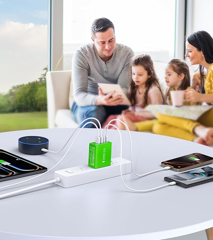 Green 2-Pack Dual Type C Power Adapter - 50W USB C Charger Block with 5-Port PD Fast Charging for iPhone 13/14/15/16/Pro, iPad, Samsung, Switch