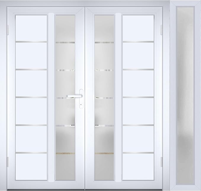 VDOMDOORS Front Exterior Prehung Metal-Plastic Double Doors/MANUX 8088 White Silk/Sidelite Exterior Window/Residential Doors Entrance Patio Garage 84 x 80