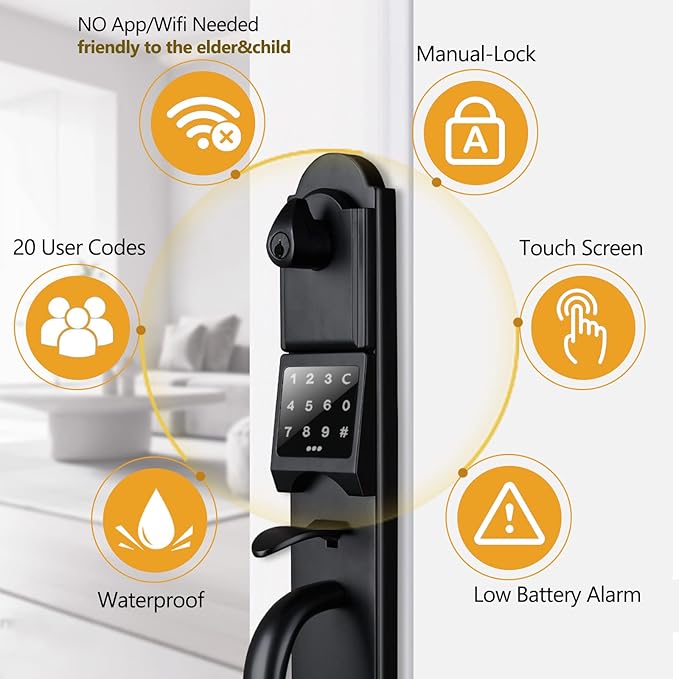 Keyless Entry Door Lock Set, Heavy Duty Smart Double Door Handleset with Touchscreen Keypad, Electronic Keyed &Dummy Exterior Door Lock Set, Left Handed, 17.52'' Length