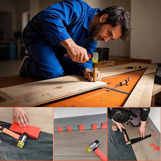 Laminate Flooring Tools Wood Flooring Installation Kit, Vinyl Flooring Tools with 40 Pieces Spacers and Mallet, Soft Pads, Heavy Duty Pull Bar, Tapping Block (44-Soft Pads Pull Bar)