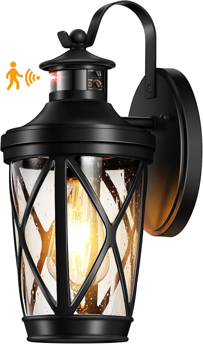 VIANIS Motion Sensor Outdoor Lights, Modern Patio Lights Outdoor Waterproof, Black Exterior Lighting Fixtures Lanterns for House, 100% Aluminum Outside Wall Mount Light Sconce for Garage, Porch, Coach