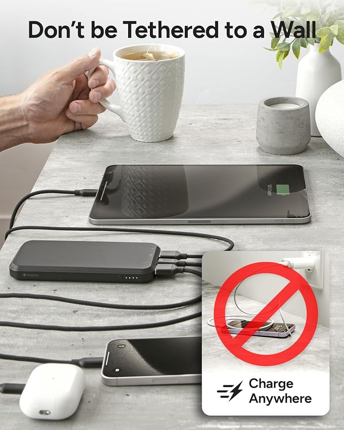 Mophie powerstation prime10 - Portable Power Bank with 10,000mAh Internal Battery, 18W USB-C PD Fast Charging, Charge 3 Devices Simultaneously, LED Power Indicator - Green Daisies
