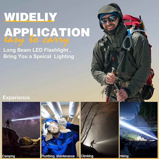 Small Tactical Flashlights High Lumens - 1500 Meters Long Beam Super Bright LED Magnetic Flashlight USB Rechargeable Zoomable 5Modes Long Beam Spotlight Flashlight for Hiking, Camping-Brown