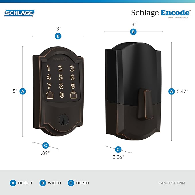 Schlage Encode Smart WiFi Deadbolt Lock for Front Door - Keyless Entry with App or Touchscreen - Works with Alexa, Hey Google, & Airbnb - Create Codes for Guests - Aged Bronze
