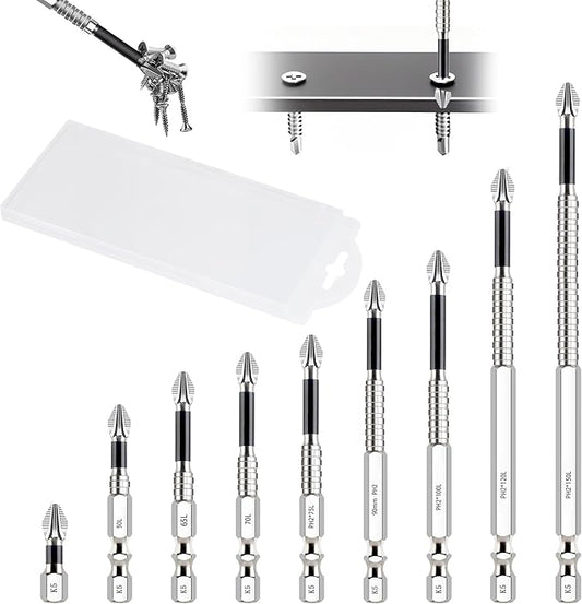 9PCS High Magnetic Screwdriver Drill Bit Set, 2025 New K5 Impact Resistant Non Slip Bit, Upgrade Strong Magnetic Durability Screwdriver Drill Bit Set(1, 25+50+65+70+75+90+100+120+150mm)